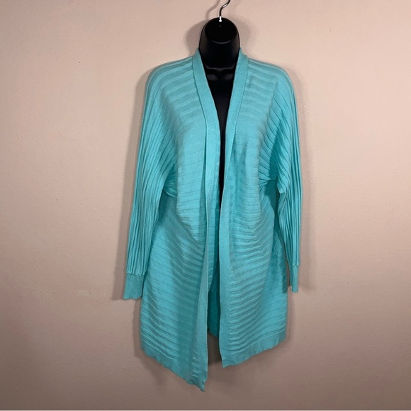 XL Mint Blue Vibrant Knit Sweater Womens Long Sleeve Open Front - Picture 13 of 13